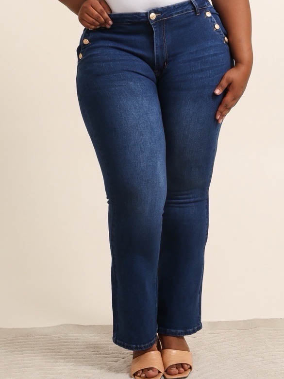 Jeans med flare og guldknapper darkwash by Krone 1