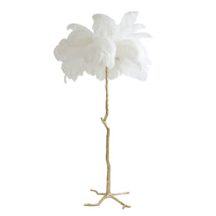 Gulvlampe med fjer i hvid og guld – eksklusiv Art Deco stil by Light & Living