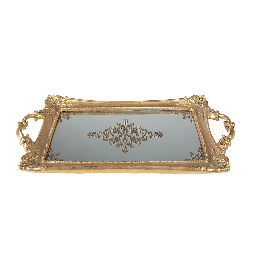 Dekorativt fad med spejlbund – guldfarvet, 40 x 20 x 4 cm by C&E