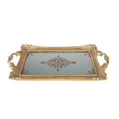 Dekorativt fad med spejlbund – guldfarvet, 40 x 20 x 4 cm by C&E