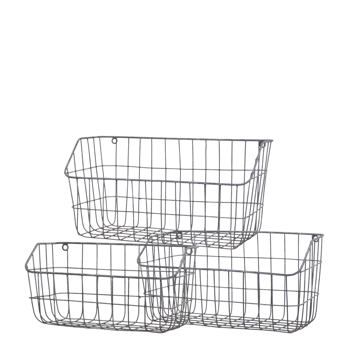 Fil de fer Basket for hanging set of 3 H20.5/L40/W19 cm antique zinc