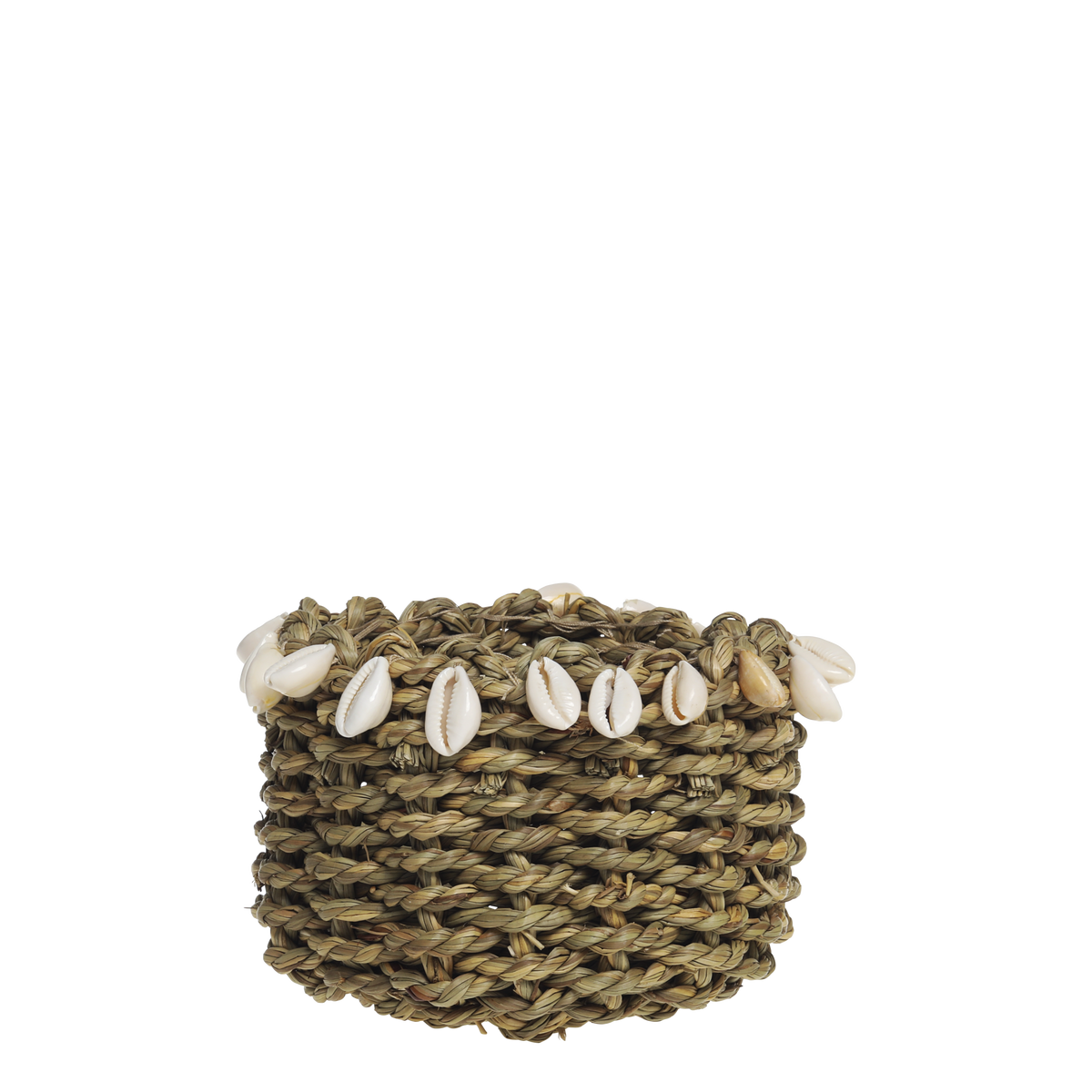 Wicker Basket w. sea shells H9/D13 cm nature