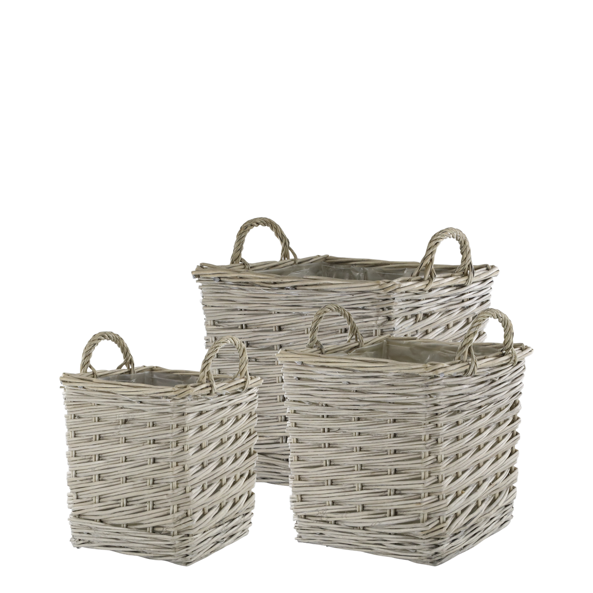 French Basket w. plastic liner set of 3 H38/L42/W42 cm nature