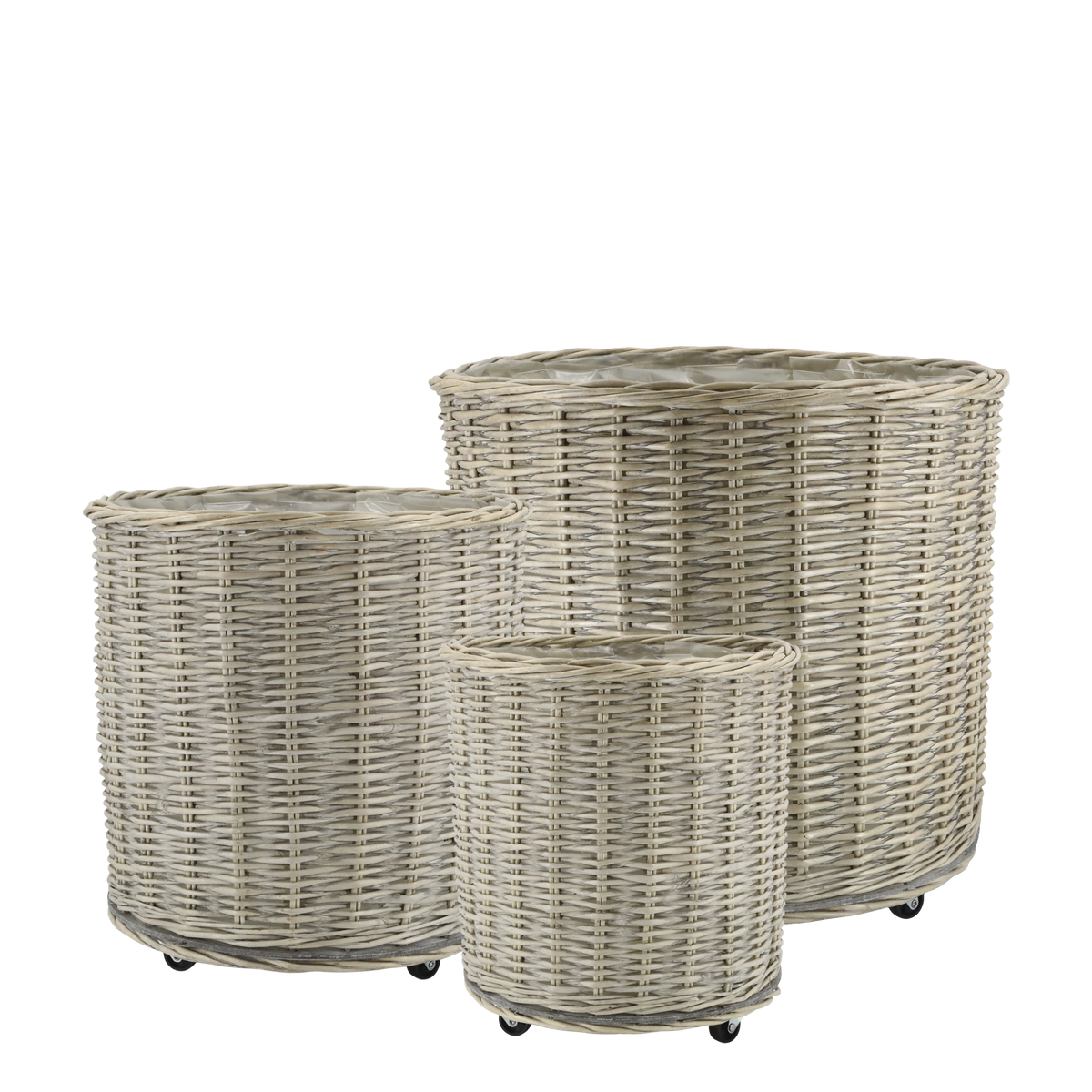 French Basket w. wheels set of 3 H53/D59 cm nature