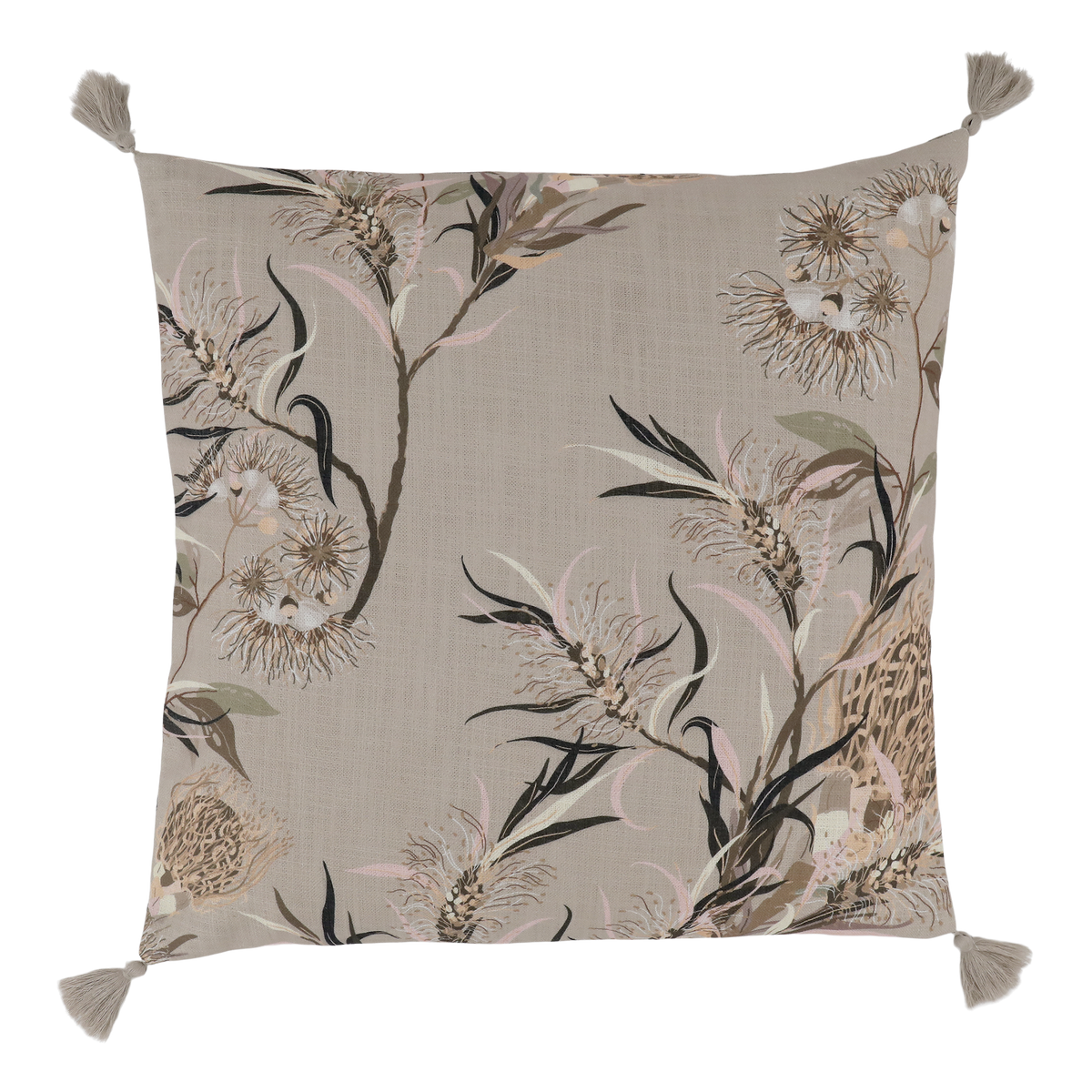 Aix Pillowcase w. tassels & flower pattern L50/W50 cm taupe