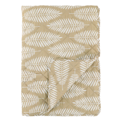 Aix Quilt w. tropical leaf pattern L180/W130 cm beige & white