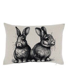 Pillowcase w. 2 rabbits L50/W35 cm linen - Levering til primo april