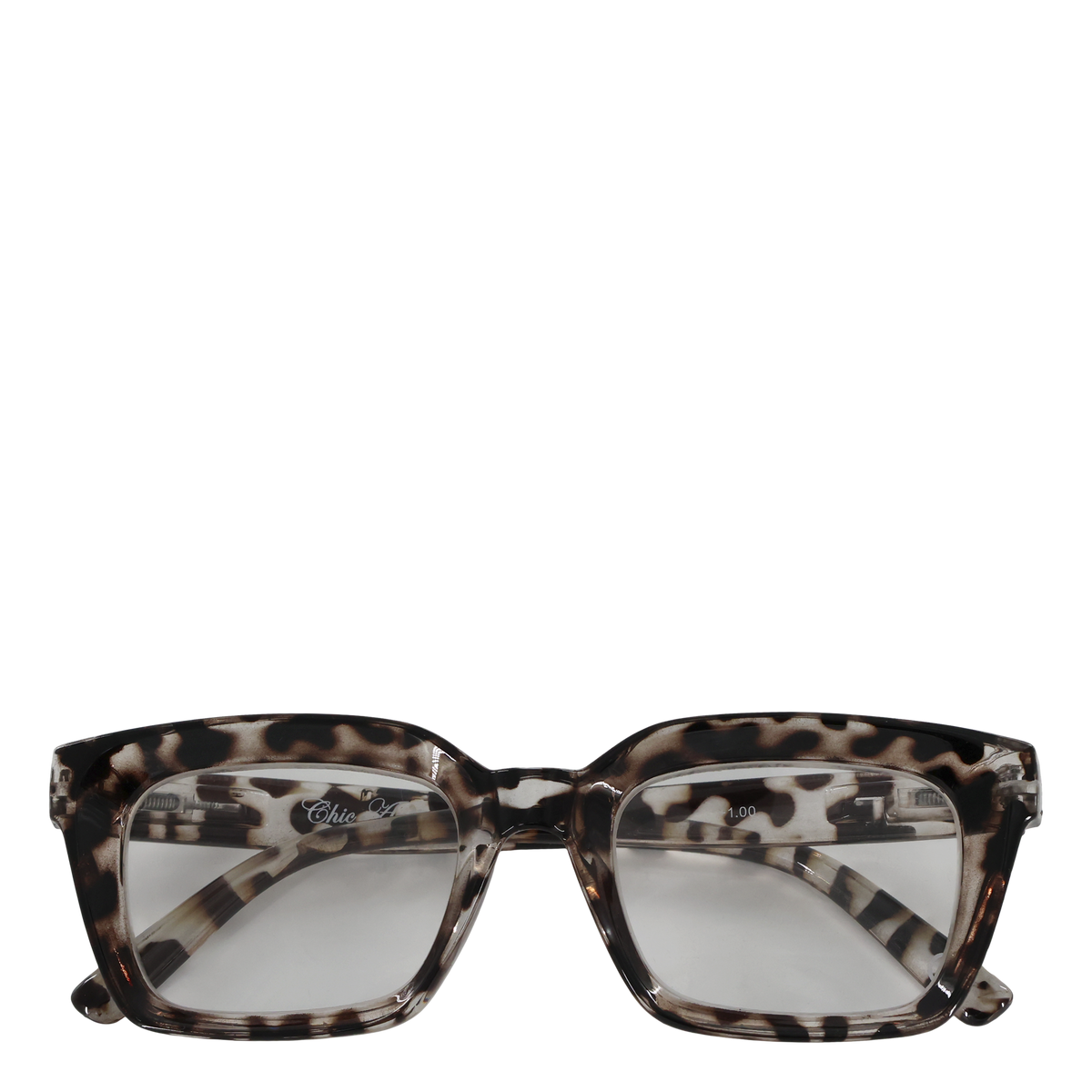Læsebriller m. leopardmønster inkl. etui grå og sort by Chic Antique