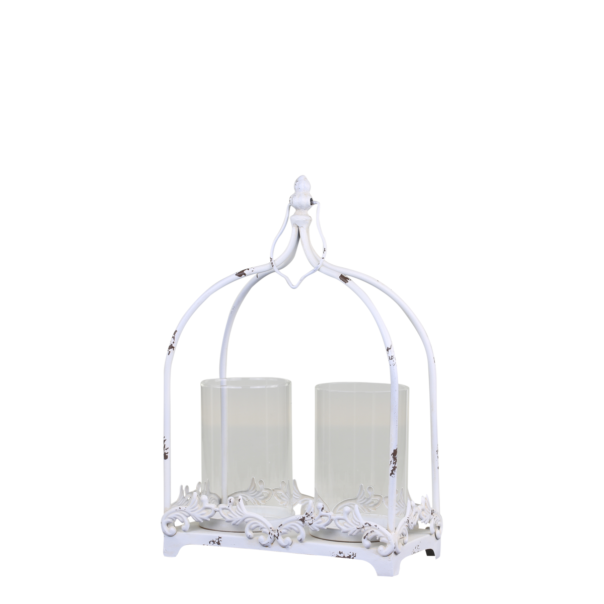 Lantern w. 2 holders for candle & decor H38/L25/W12 cm antique cream