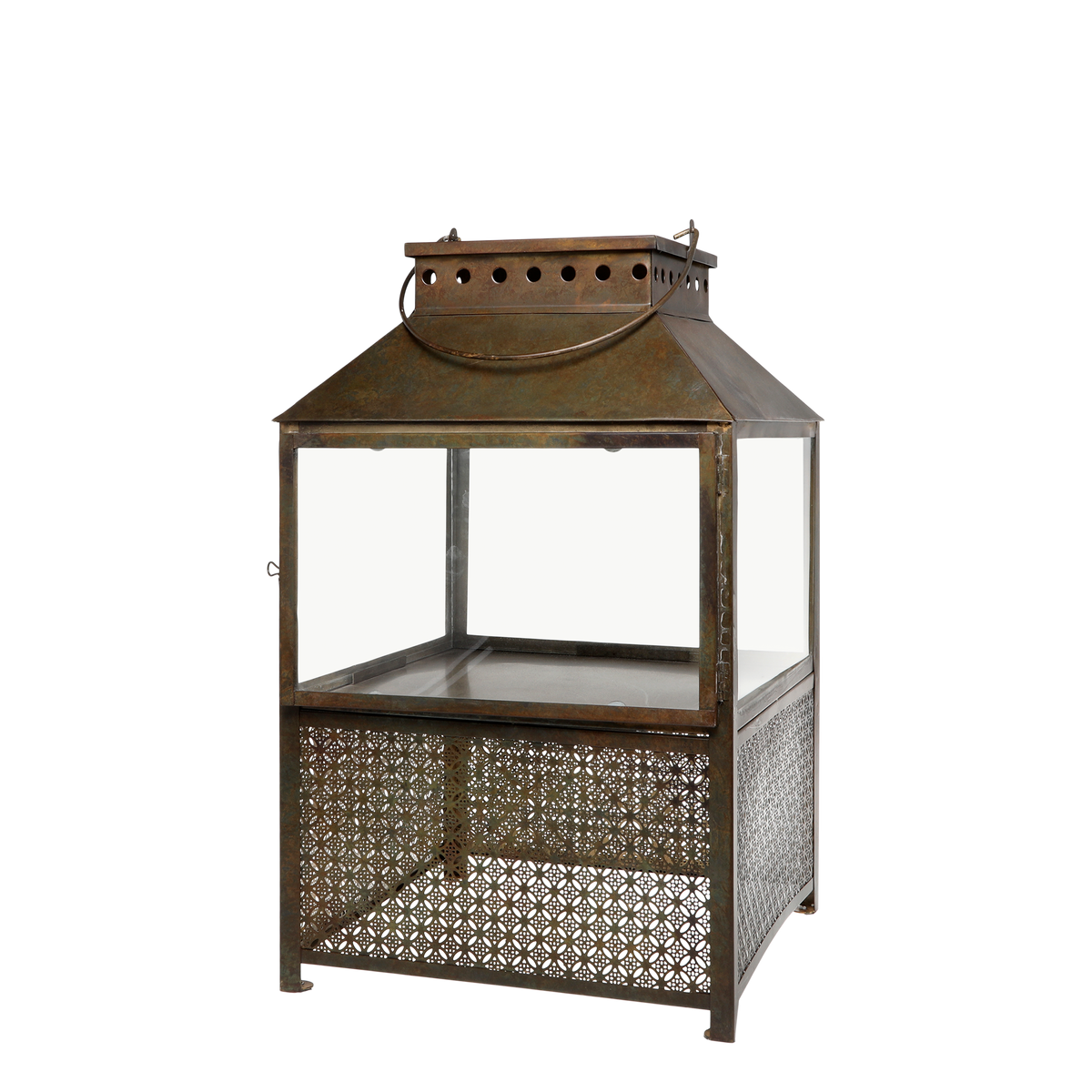 Lantern w. pattern H53/L34/W34 cm antique brass