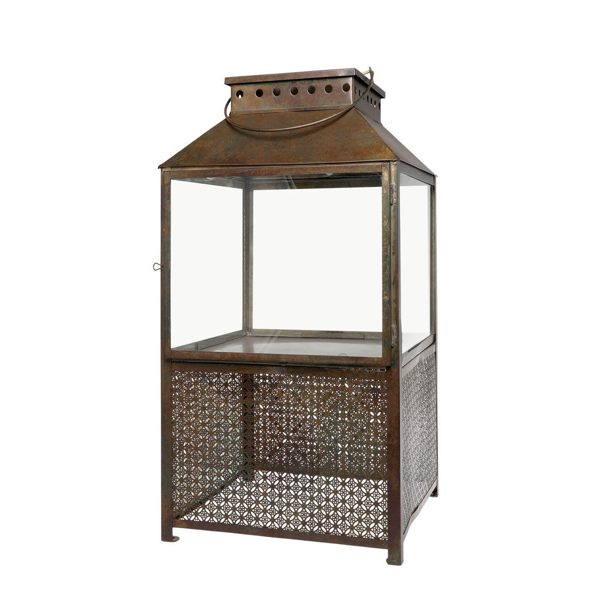 Lantern w. pattern H63/L34/W34 cm antique brass