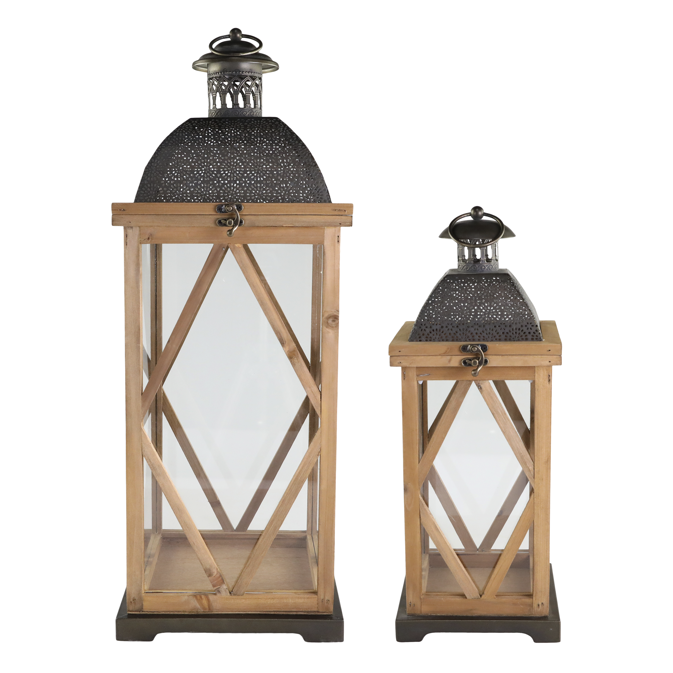 Lantern w. décor set of 2 H67/L24/W24 cm nature