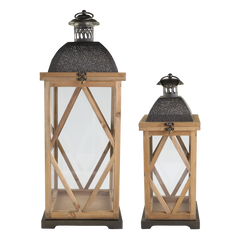 Lantern w. décor set of 2 H67/L24/W24 cm nature