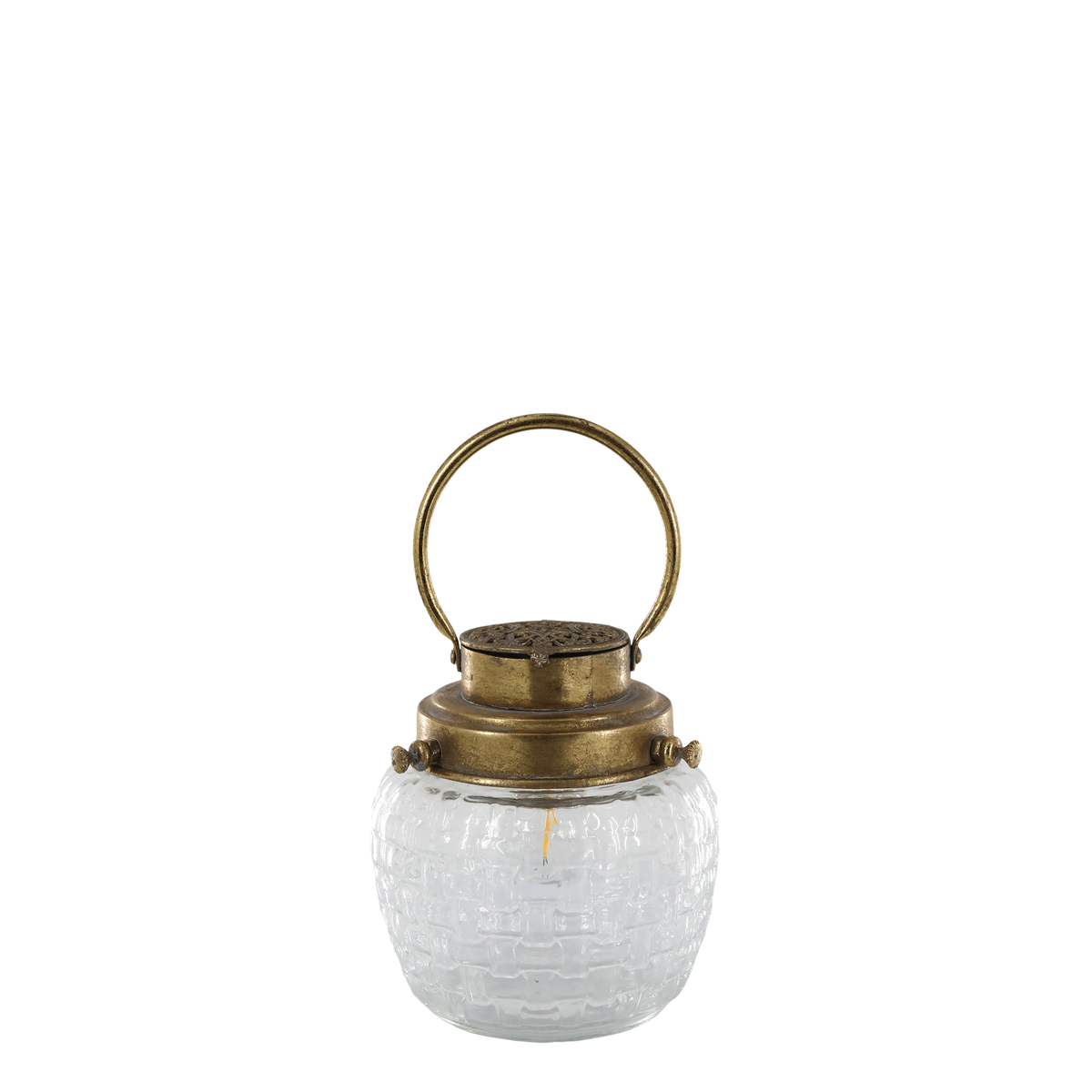 French Stable Lantern w. bulb H17/D15 cm antique brass