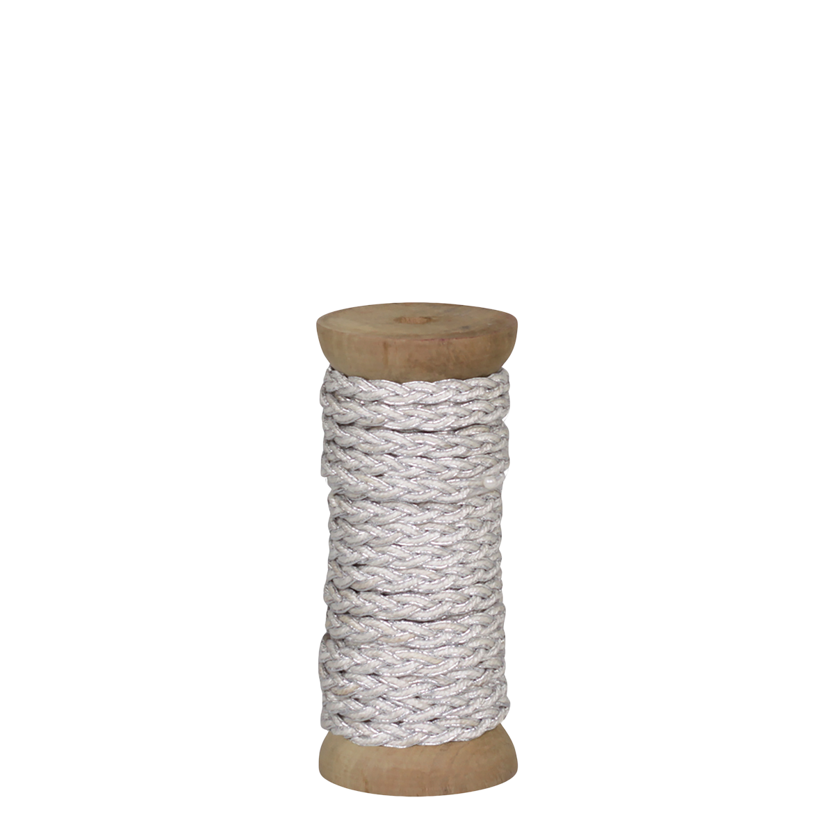 Ribbon braided  L10 M/W 8 mm on wooden spool cream/silver