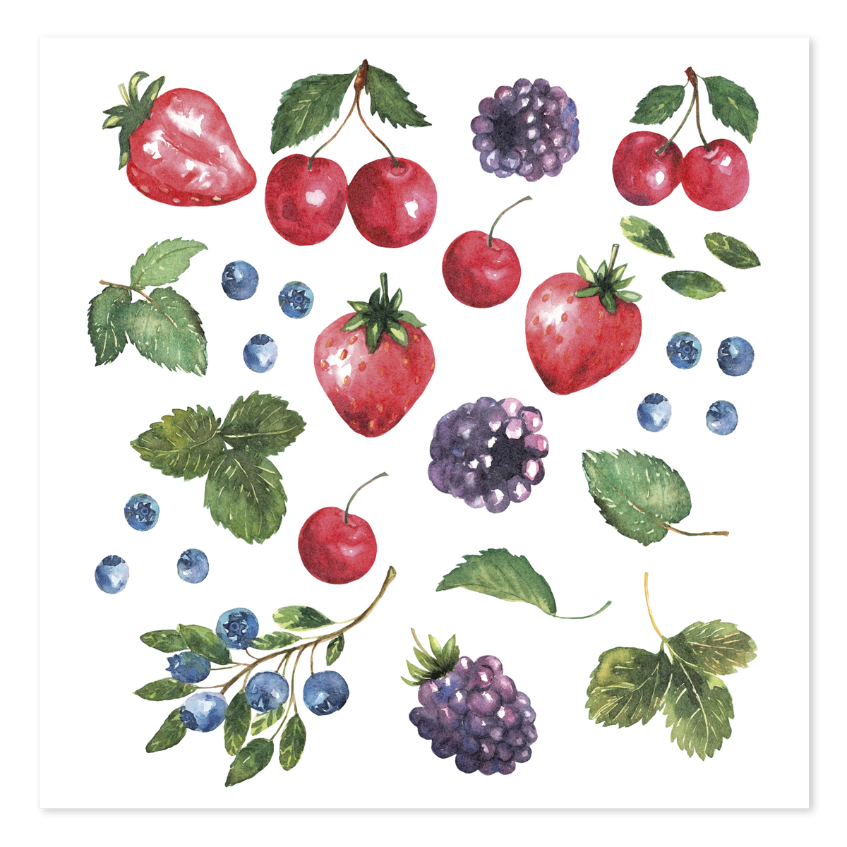 Napkin w. wild berries L16/W16 cm white