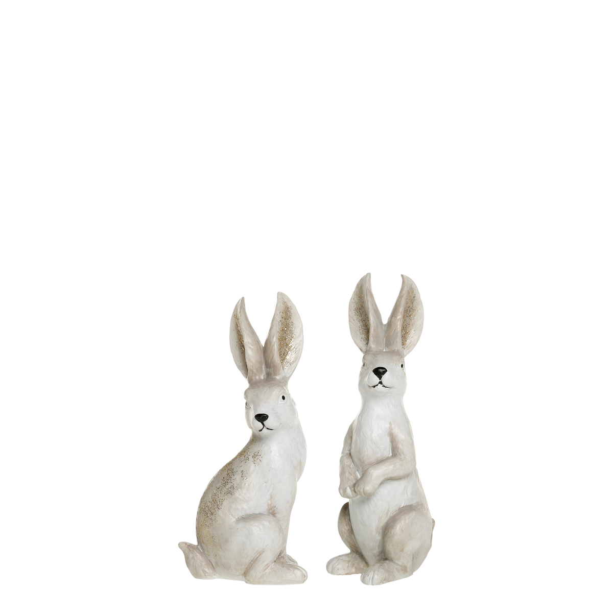 Rabbits w. glitter set of 2 H13.5/L6/W4.5 cm antique cream