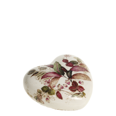 Florac Heart w. floral motif H4/L11.5/W11.5 cm cream