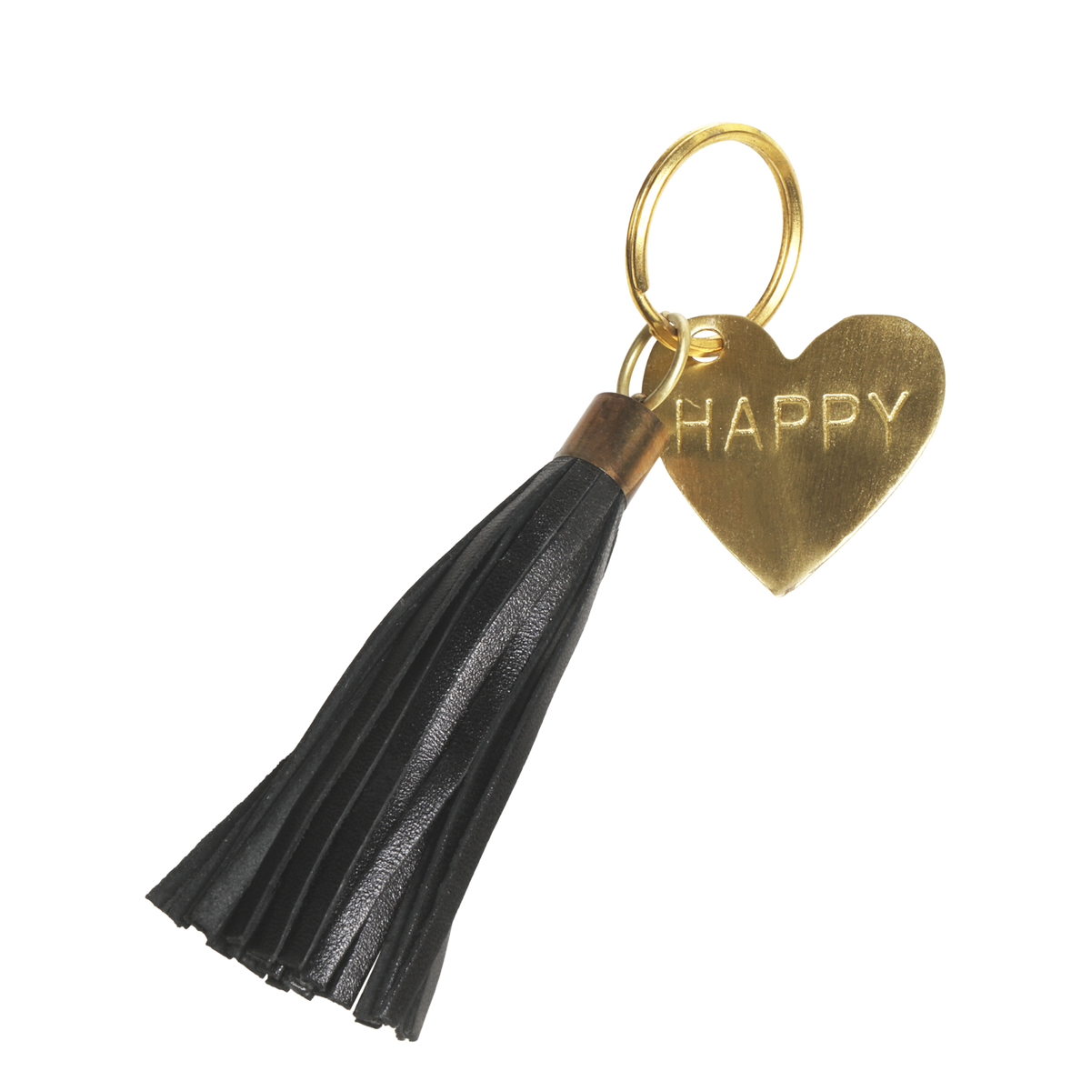 Keychain in leather Happy L16 cm black