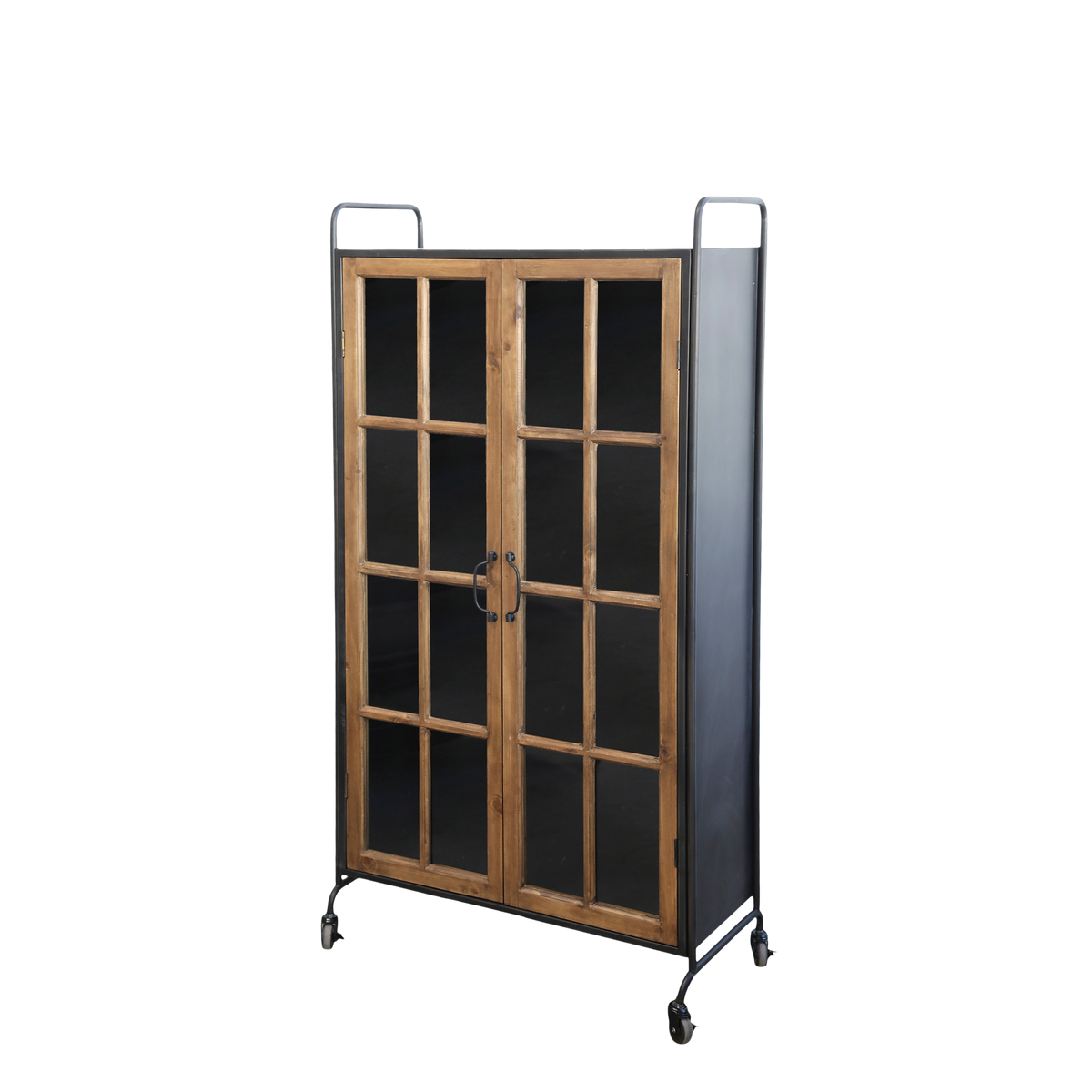 Display Cabinet on wheels w. wooden doors H156/L80/W34 cm antique black