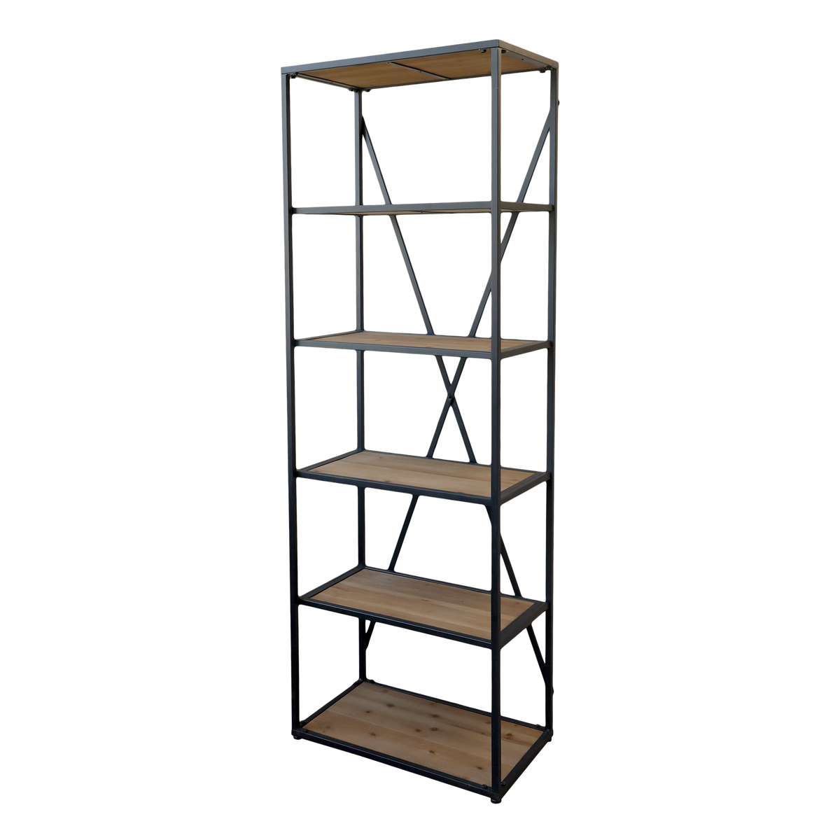 French Shelving Unit w. 5 wooden shelves H200/L70/W41 cm antique black