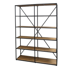 French double Shelving Unit w. 5 wooden shelves H200/L145/W41 cm antique black