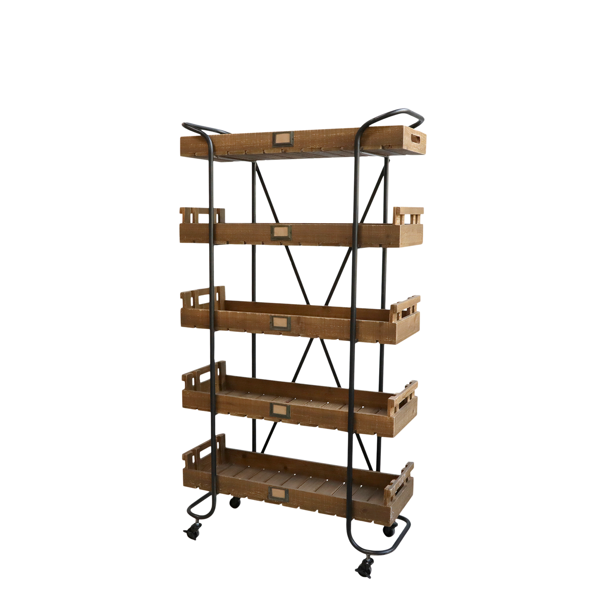 Cart on wheels w. wooden trays H156.5/L83/W34 cm nature