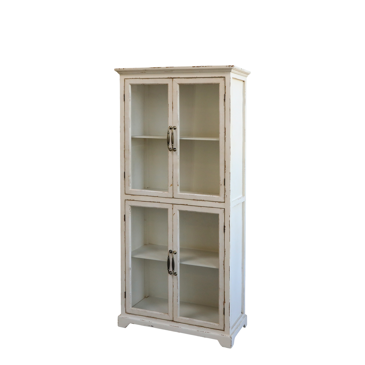 Display Cabinet w. 4 glass doors H156/L73/W33 cm antique cream