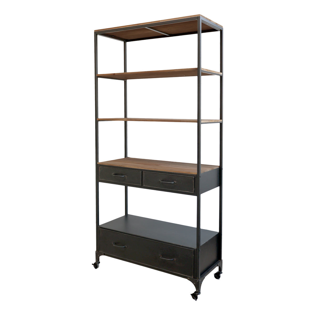 Shelving Unit on wheels w. drawers H200/L91.5/W42 cm antique black