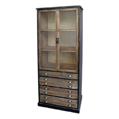 Display Cabinet w. 2 glass doors & 4 drawers H191/L80/B48 cm antique black