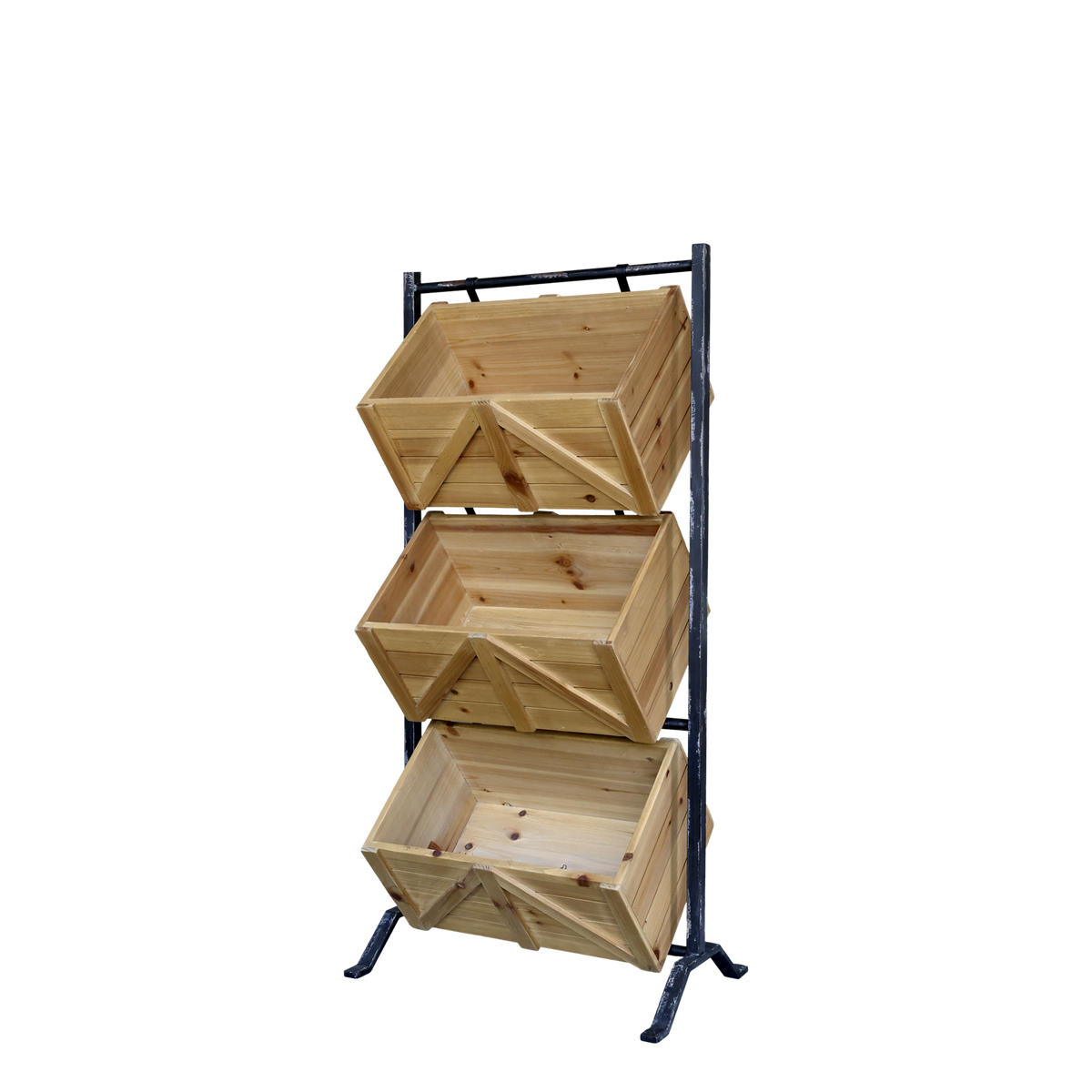 Holder w. 3 wooden boxes H104/L50/W34 cm nature