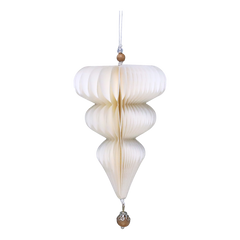 Ornament in paper w. wooden pearl H10/D6.5 cm cream