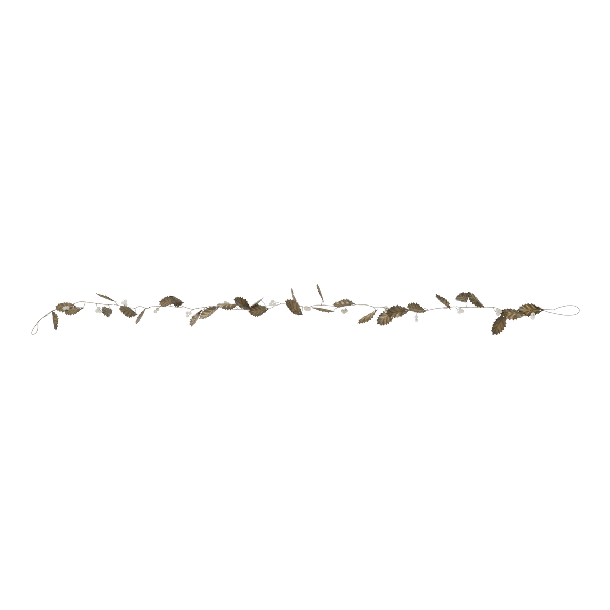 Garland w. leaves & pearls L146 cm antique brass