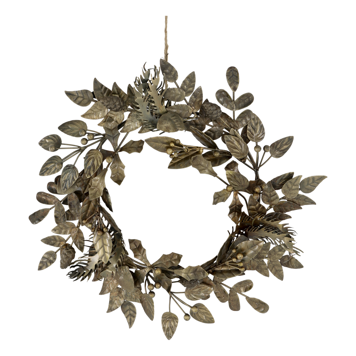 Wreath w. pine cones D44 cm antique brass