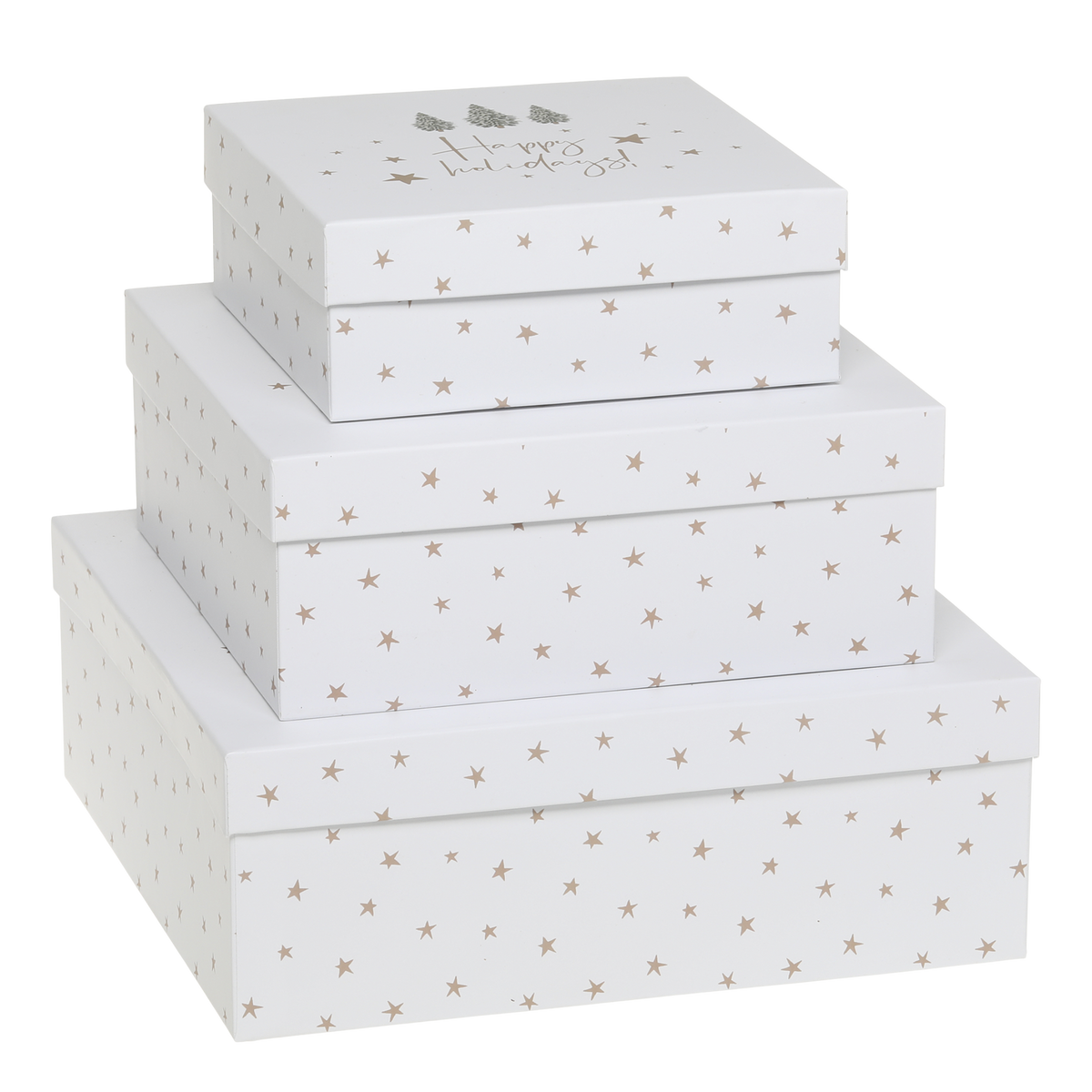 Box w. stars set of 3 H9/L25/W25 cm white