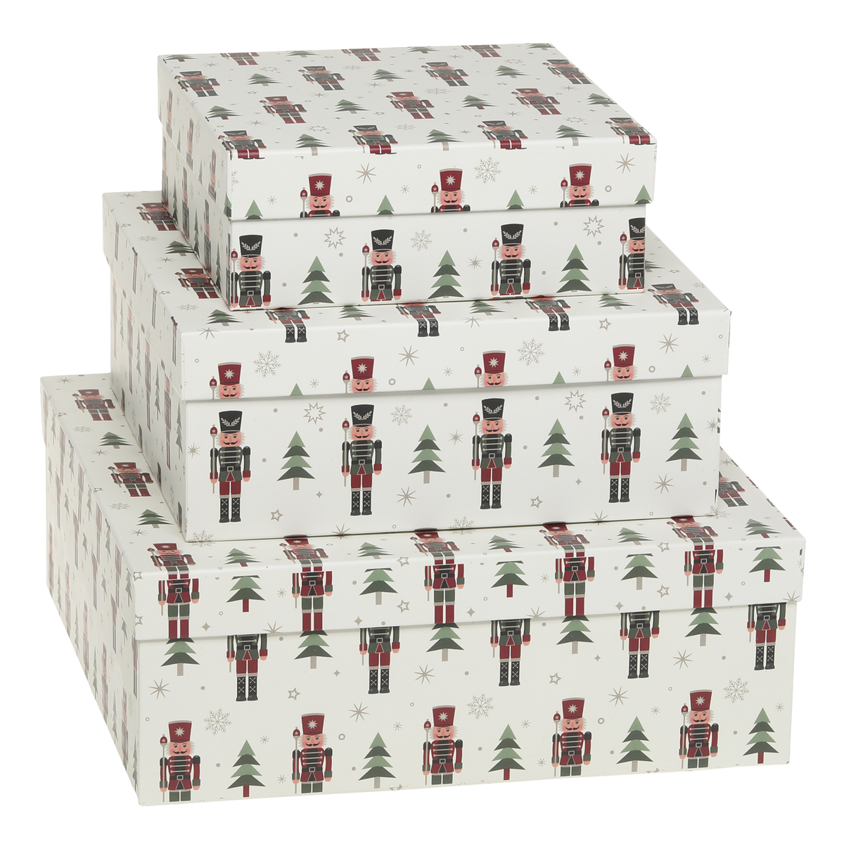 Box w. nutcrackers set of 3 H9/L25/W25 cm cream