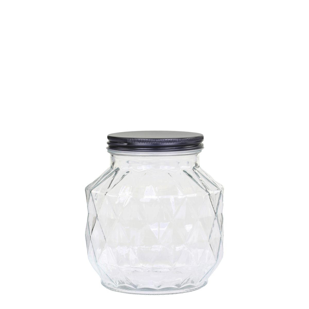 Storage Jar w. diamond cut H17.5/D16 cm clear