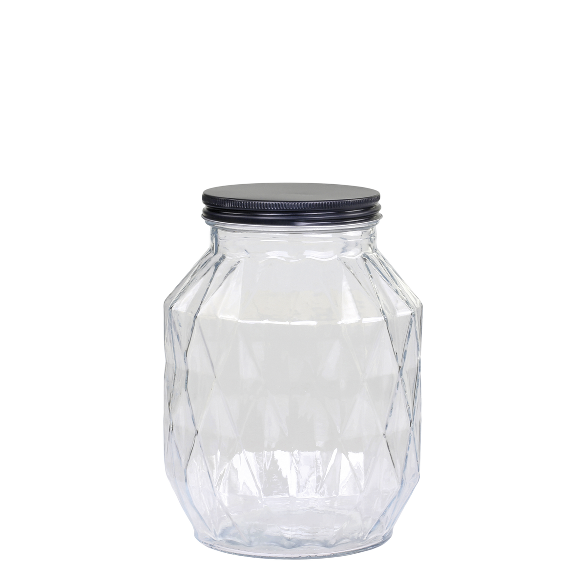 Storage Jar w. diamond cut H22/D16 cm clear