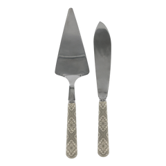 Linas Cake Server & Cake Knife w. pattern set of 2 L28 cm French grey