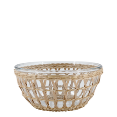 Bowl w. wicker basket H13/D27 cm clear