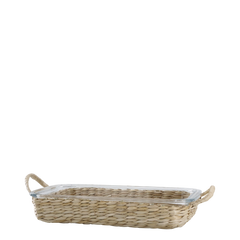 Tray w. wicker basket H2.5/L34.5/W21 cm clear