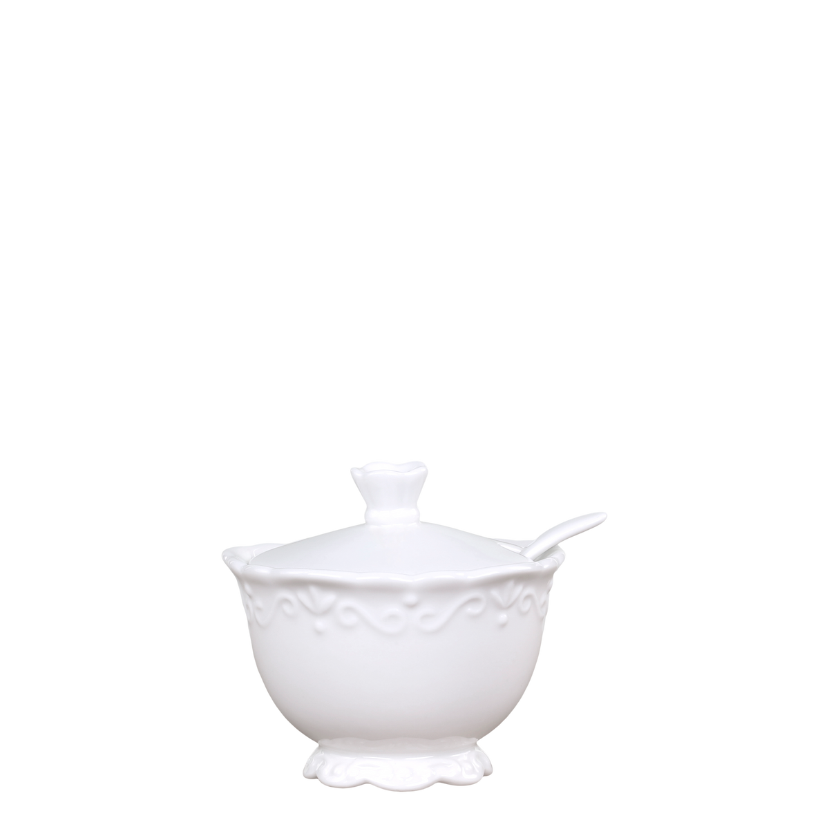 Provence Sugar Bowl w. spoon H9/D10 cm white