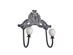 Rack w. porcelain knob & decor H12/L12/W6 cm antique grey