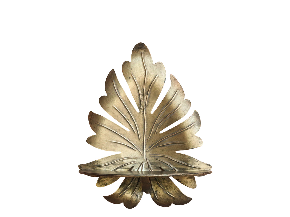 Shelf w. leaves H29/L23.5/W13 cm antique brass