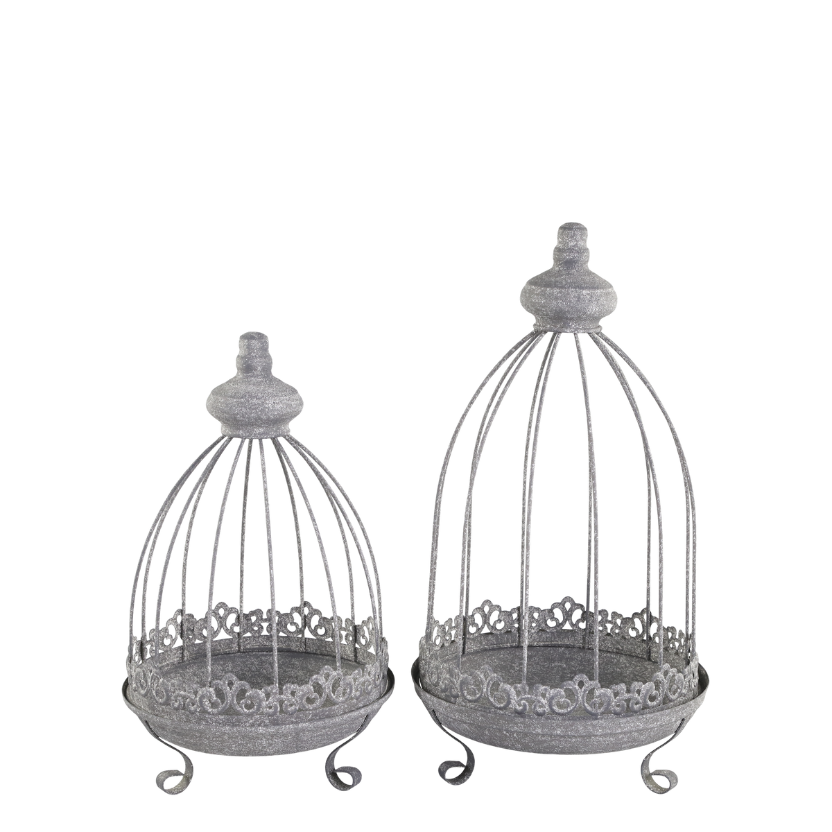 Centrepiece w. tray set of 2 H39.5/D22 cm antique zinc