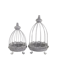 Centrepiece w. tray set of 2 H39.5/D22 cm antique zinc