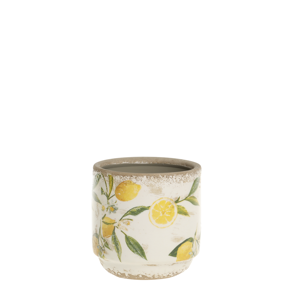 Limone Planter w. lemon motif H10/D10 cm cream - Levering til primo maj