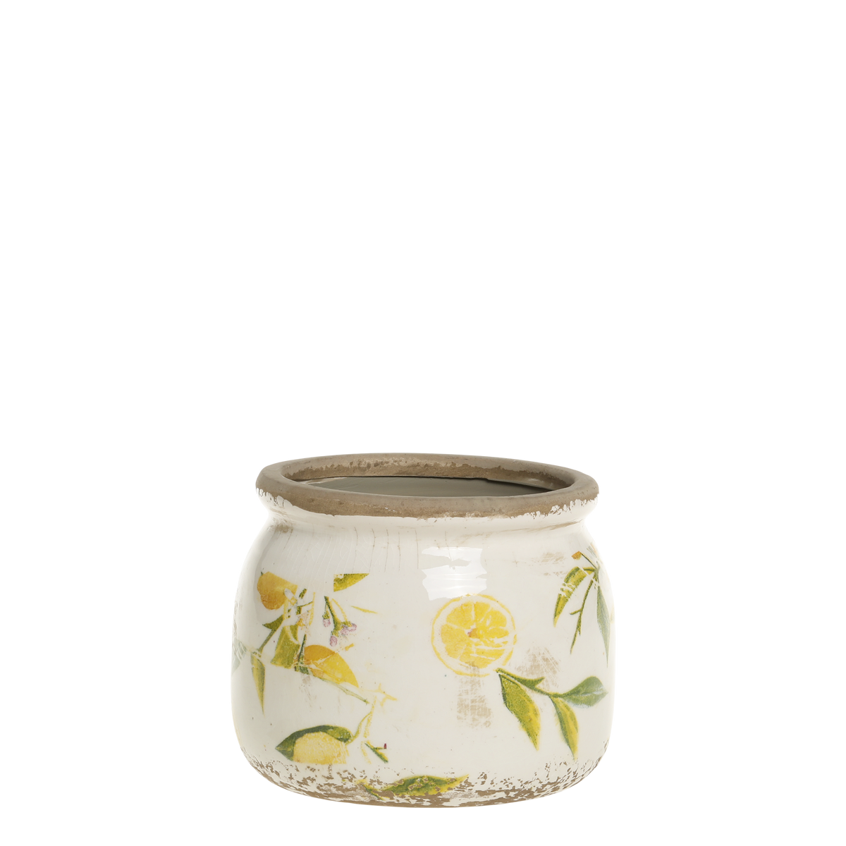 Limone Planter w. lemon motif H9.5/D12 cm cream - Levering til primo maj