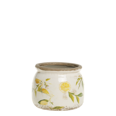 Limone Planter w. lemon motif H9.5/D12 cm cream - Levering til primo maj