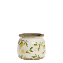 Limone Planter w. lemon motif H13/D15.5 cm cream - Levering til primo maj